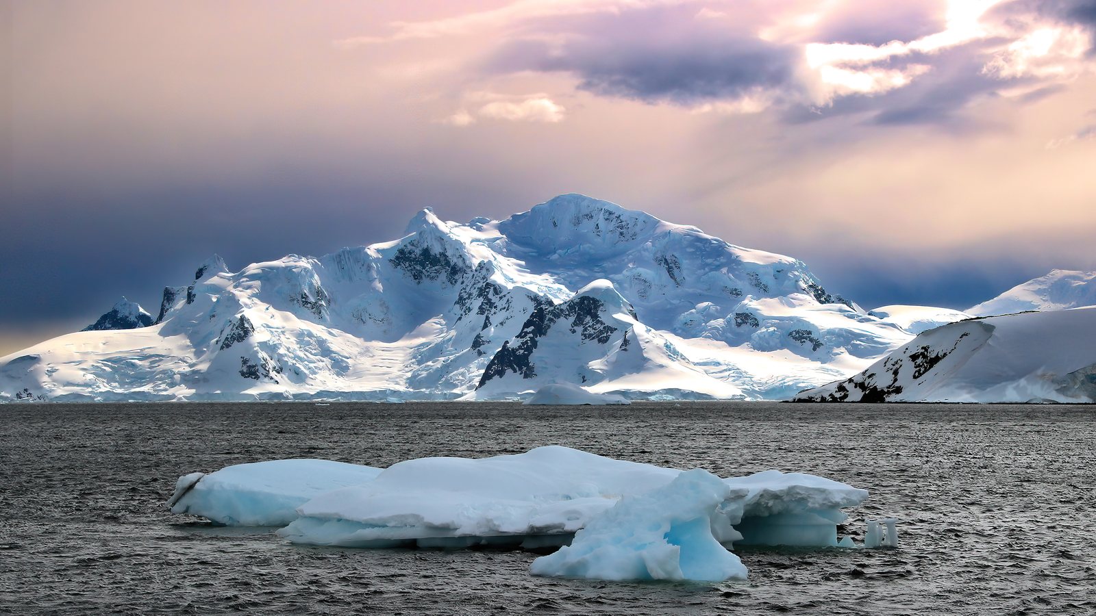 Dusk, iceberg reflection, Antarctic Peninsula