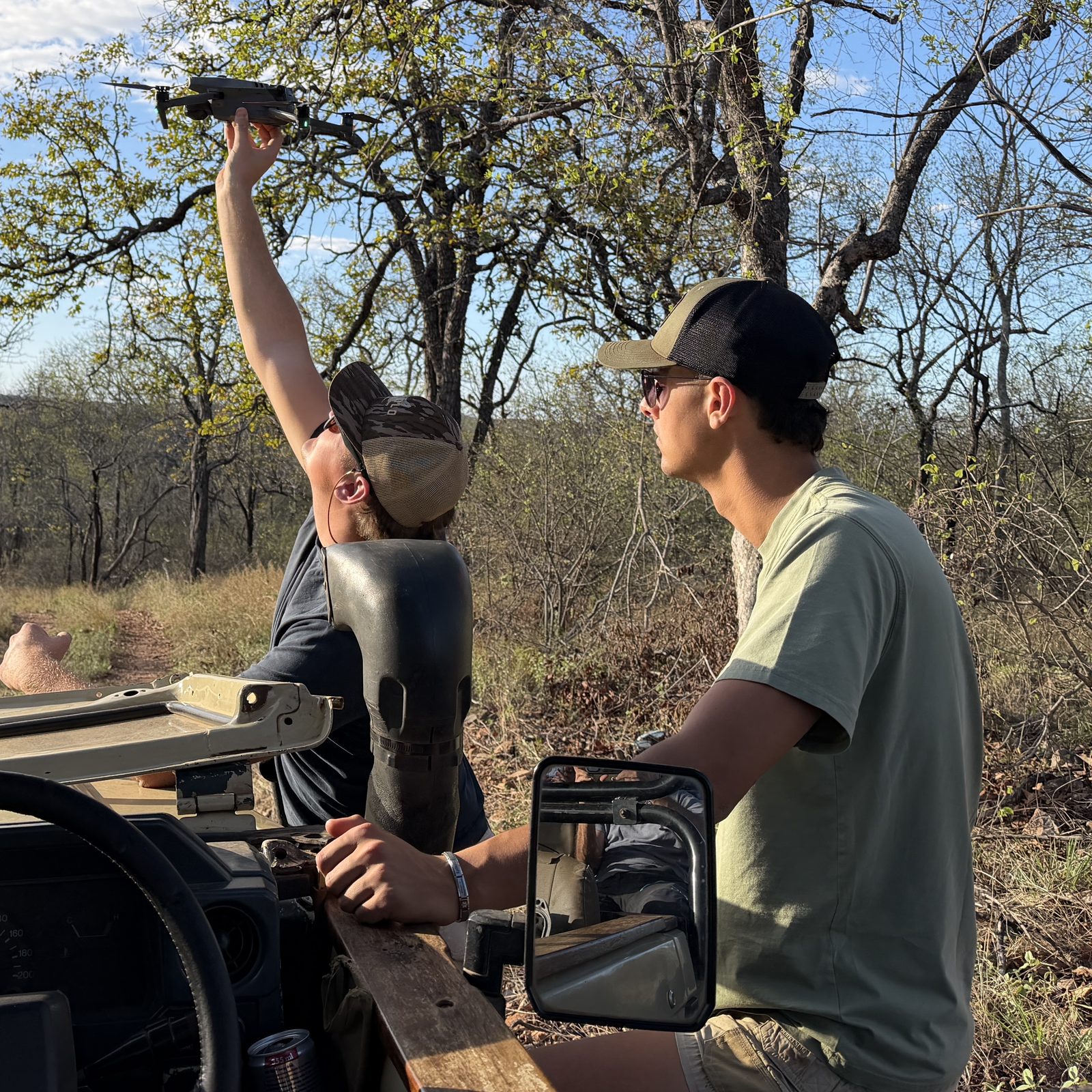 Launching a drone for a herd count at one of the reserve's breeding farms