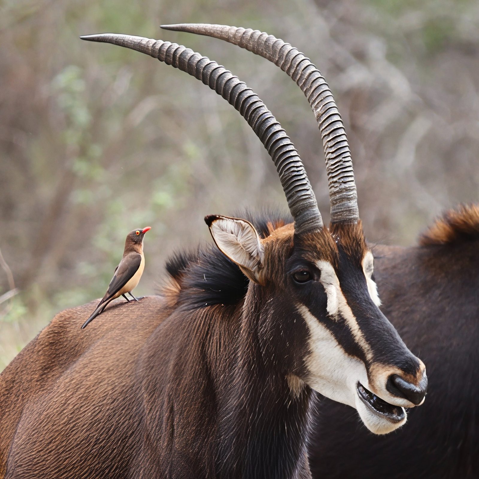 Sable antelope, with oxpecker, profile, Kruger