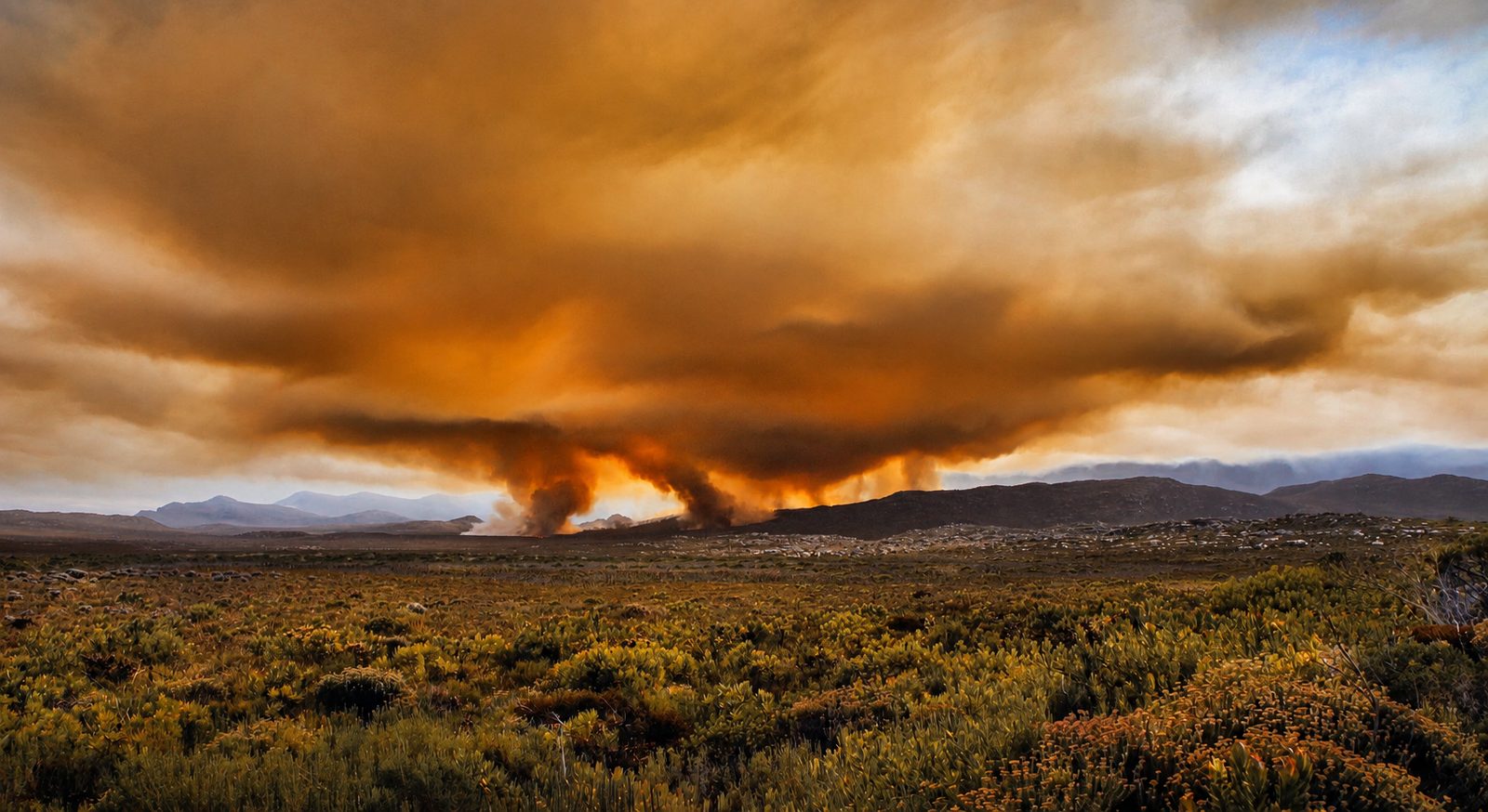 Wildfire over the fynbos, Cape Peninsula, South Africa