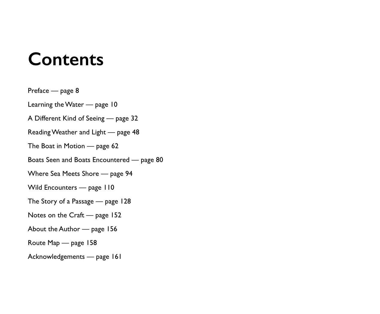 Reading the Sea — Contents page