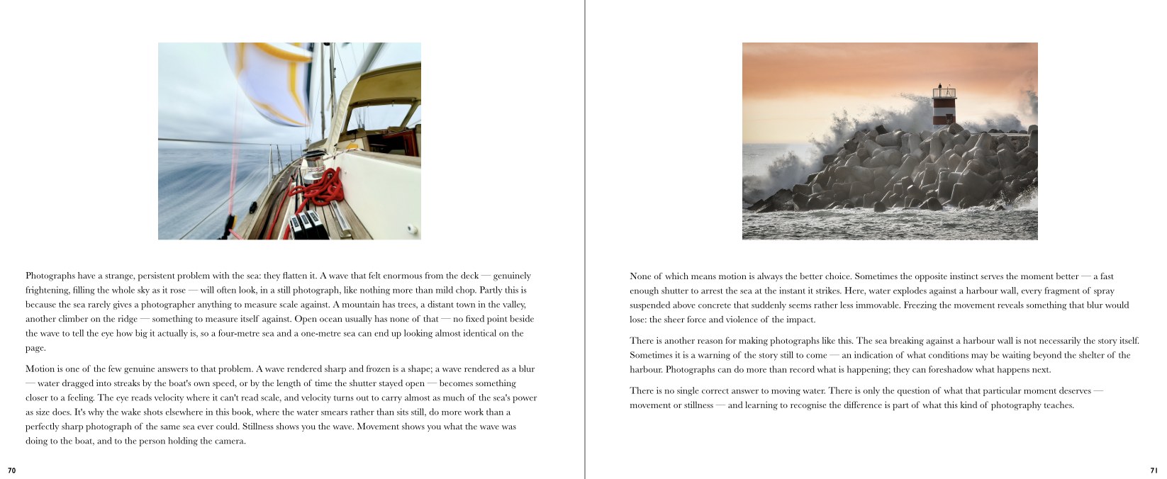 Reading the Sea — interior spread, the boat in motion