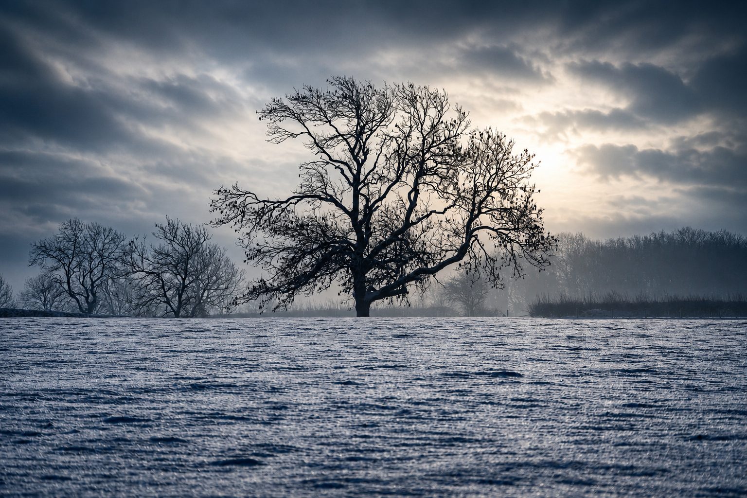 Winter oak, Leicestershire, England